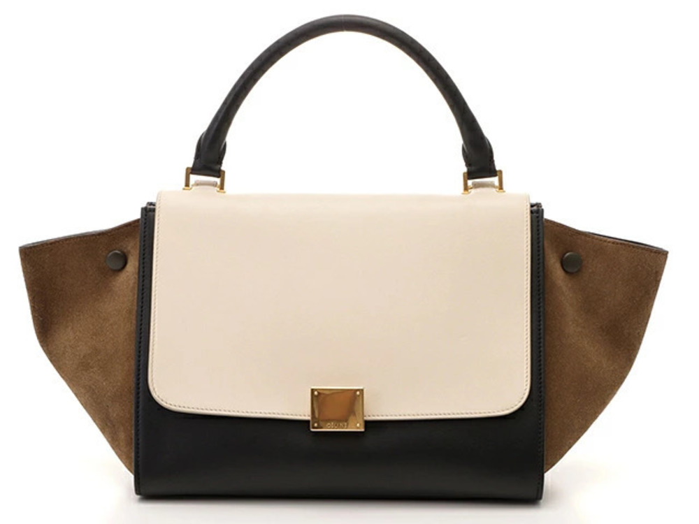 Celine Trapeze Handbag Ivory White Black Khaki Green Leather Suede